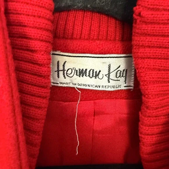 Vintage 90s Herman Kay Red Oversized Wool Blend Power Old Money Swing Coat XL - Picture 7 of 12